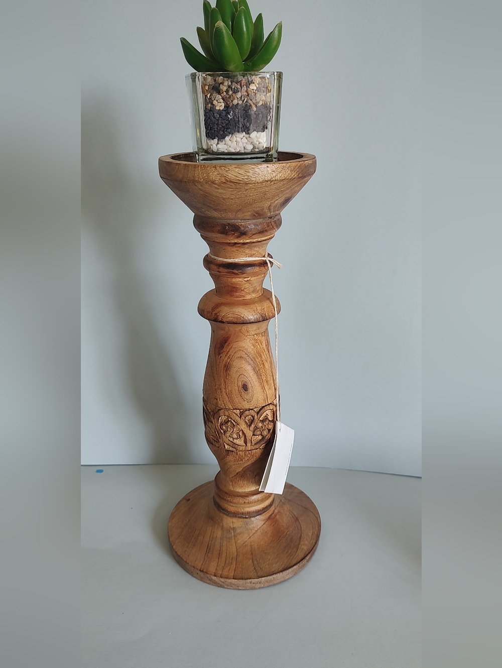 Candle Holder Artisan Wood   New  One Pillars  Style  Rustic Whitewash
